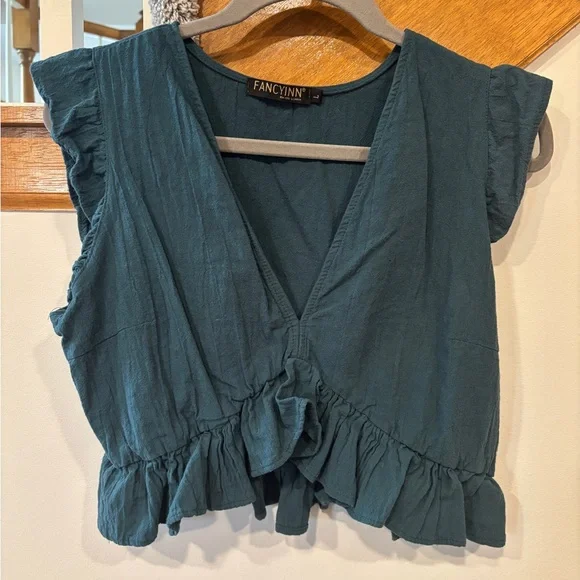 Womens 2 Piece Matching Set - Crop Top Side Slit Drawstring Wide Leg Pant - Picture 3 of 10